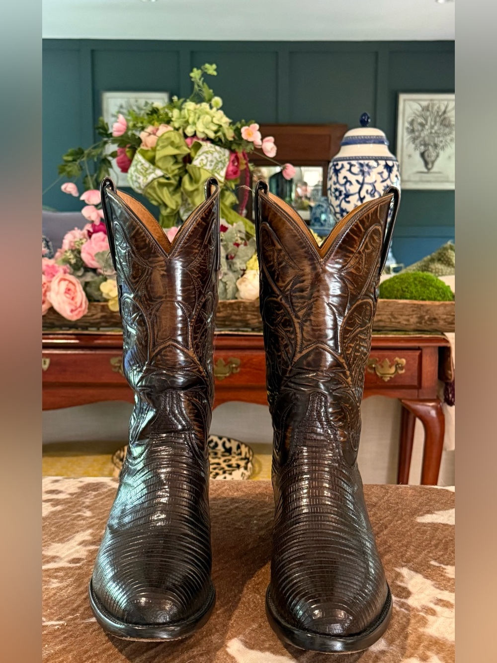 Lucchese Classic Round Toe Chocolate Lizard Men’s Boot Size 9.5 D